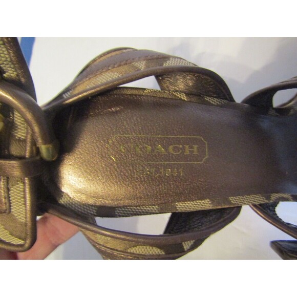 Coach Maralee Wedge Sandals Brown Signature Ankle Strap Heels Canvas Leather 8B - Picture 7 of 9